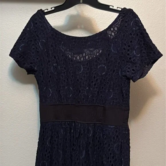 EShakti Women’s Navy Lace & Black smocked waist dress, pockets, Sz 12 - Picture 7 of 12
